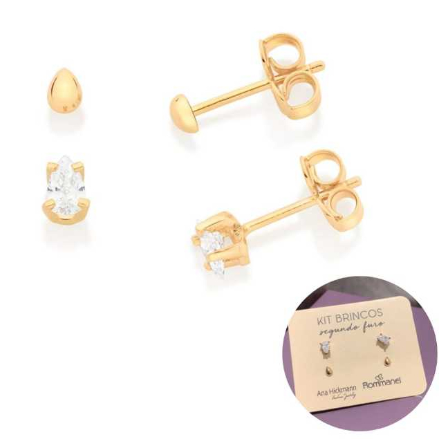 Kit Brincos Solitários Rommanel Ana Hickmann Folheado 526962 em Oferta na Shopee