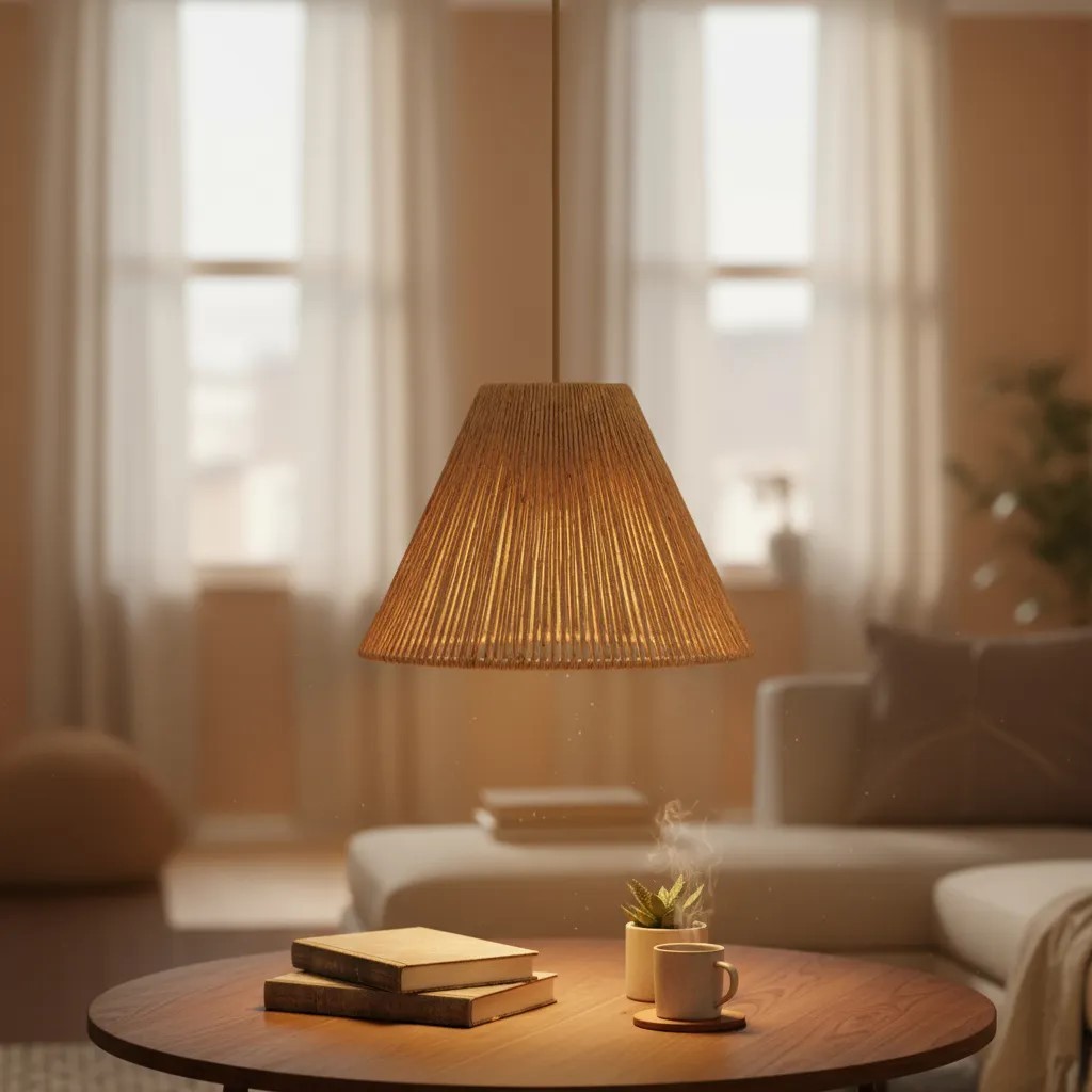 Lustre Pendente Moderno Luminaria Rustica Palha De Milho Cone 35cm Artesanal