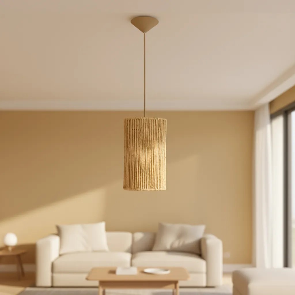 Lustre Pendente Luminarias Teto Rustica Redonda 18x30 Palha Milho Fibra Natural Pousada AIRBNB Casa