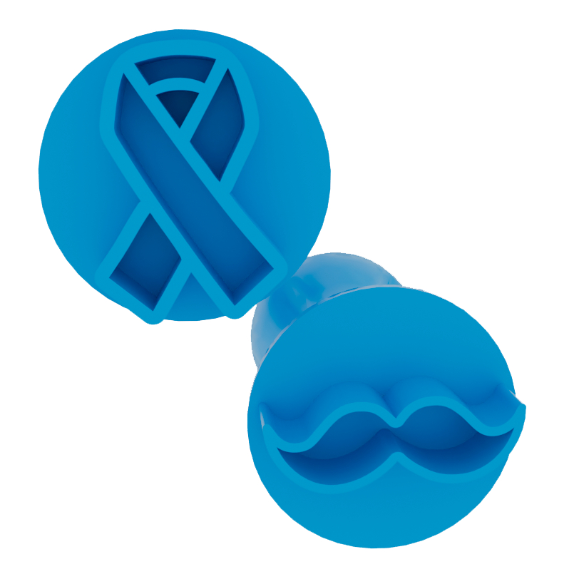Kit 2 Carimbos Novembro Azul Laço e Bigode Para Docinhos Brigadeiros Pasta Americana Biscuit Massas PLA Impressão 3D