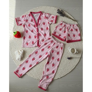 Kit Pijama de Menina 3 Peças Americano Camisa Botões + Calça + Short Criança Conforto Malha 2 ao10 em Oferta na Shopee