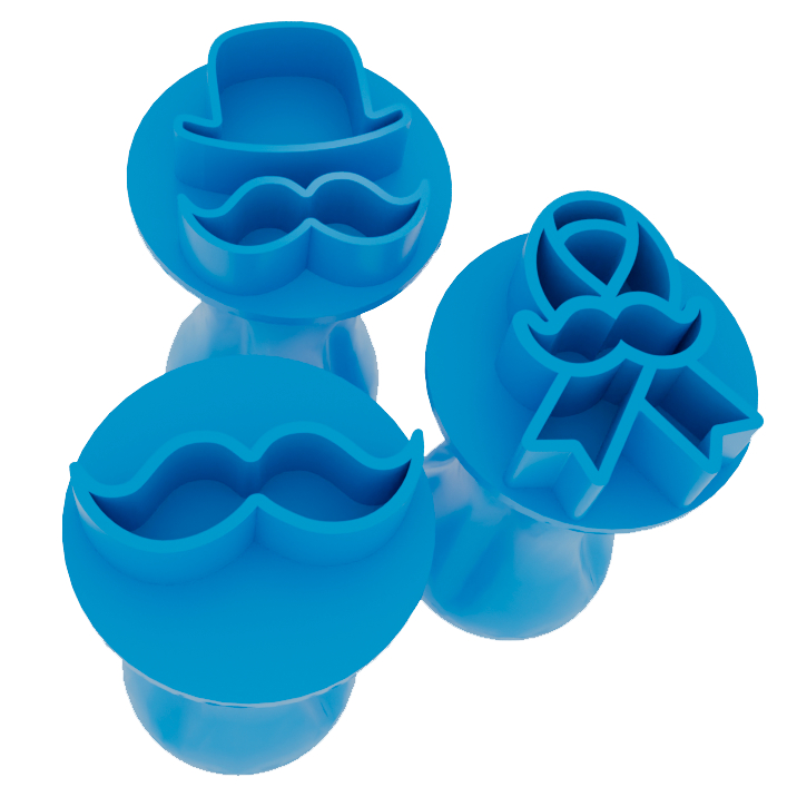 Kit 3 Carimbos Novembro Azul Bigode e Laço Para Docinhos Brigadeiros Pasta Americana Biscuit Massas PLA Impressão 3D