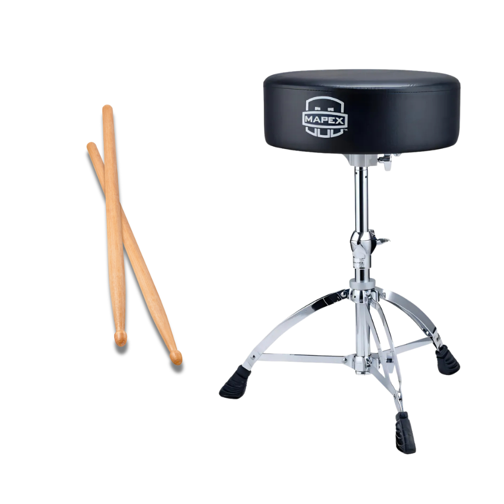 Banco de Bateria Mapex T670 Redondo com Dupla Ferragem + baquetas