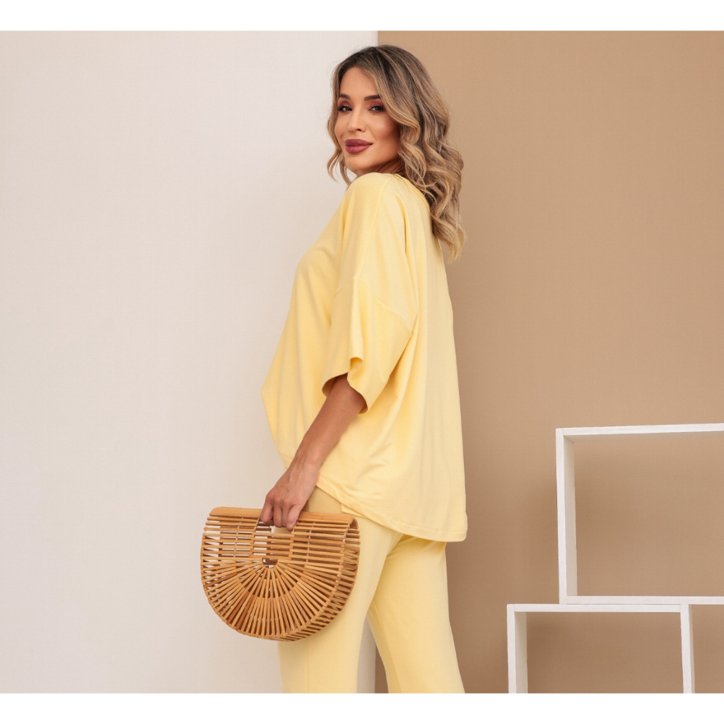 Conjunto De Moletinho Com Blusa E Calça Feminino Moda Blogueira Confortável Elegante Aurora Amarelo