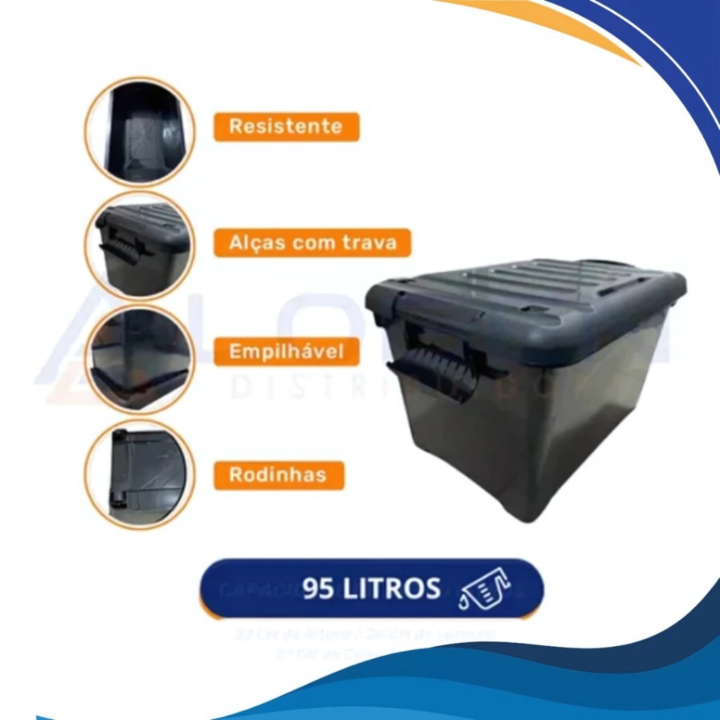 Kit 2 Caixas Organizadoras 95 Litros Injeplastec com Tampa Reforçada Plástica Grande Empilhável e Resistente