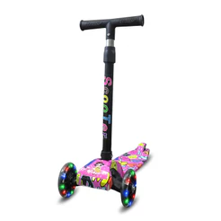 Patinete Rosa Rodas LED Colorido Até 25kg | Ajuste 4 Alturas | Dobrável | +3 Anos | Cert Inmetro | QUEEN SHOP