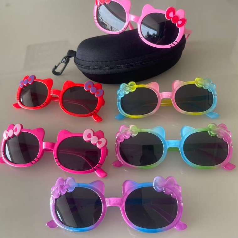 Óculos de Sol Infantil Gatinho com Laço UV400 + Armação Colorida + Estojo em Oferta na Shopee