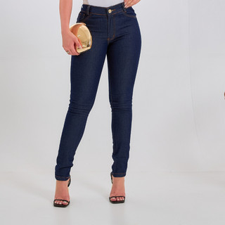 Calça Jeans Feminina Skinny Escura Cós Alto Com Lycra