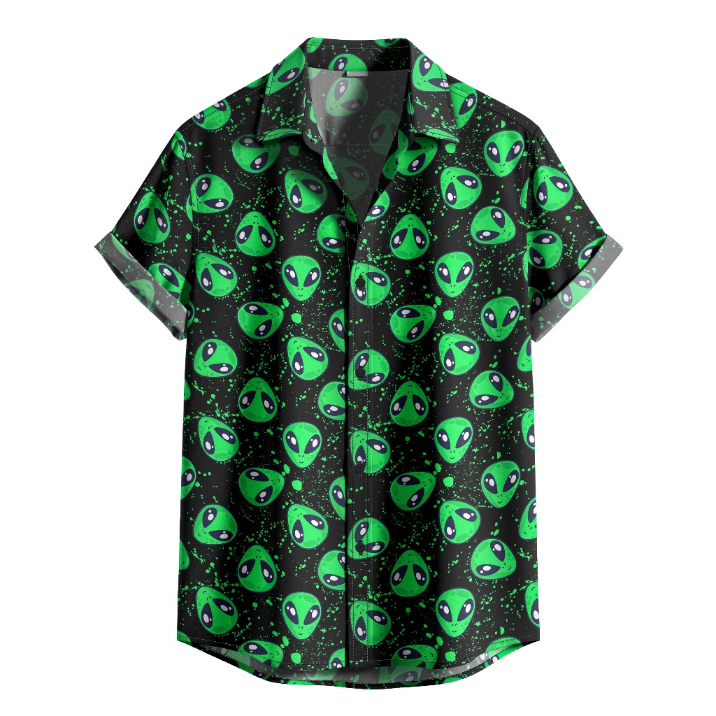 Camisa De Botão Moda Verão Estampa Ete Aliens [Ref-528] em Oferta na Shopee