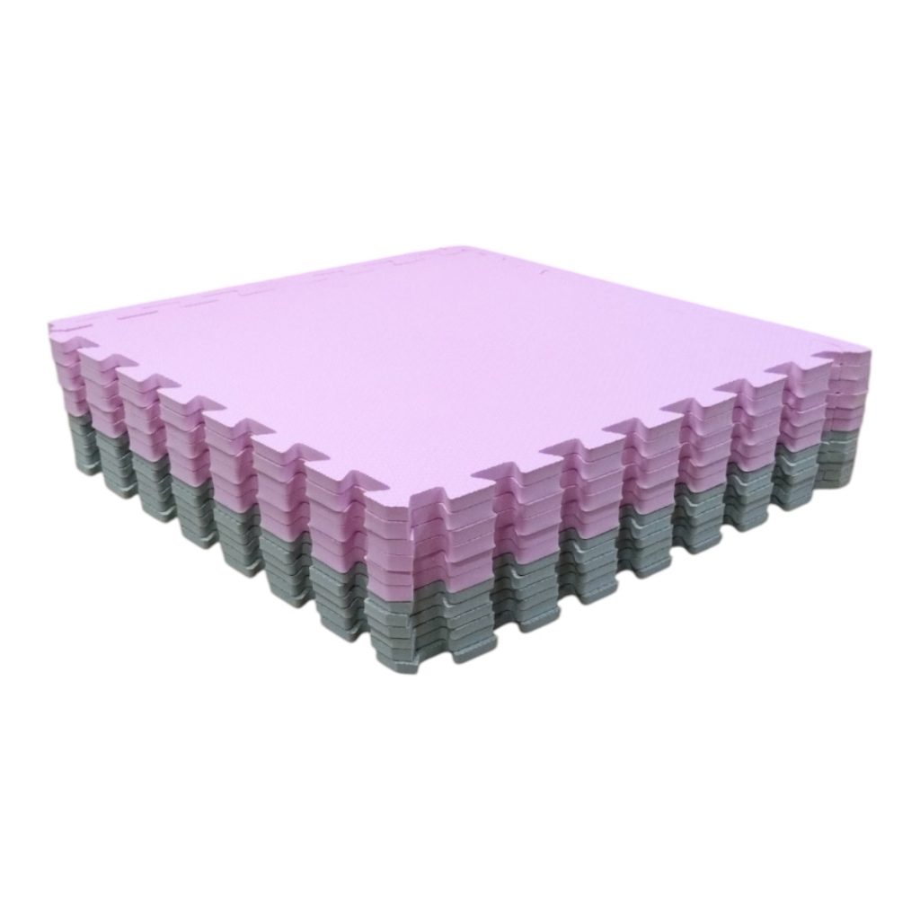 Kit 6 Tapete Tatame Eva Loja da MariaFitness Bebe 50x50x1cm 10mm ROSA CLARO CINZA CLARO
