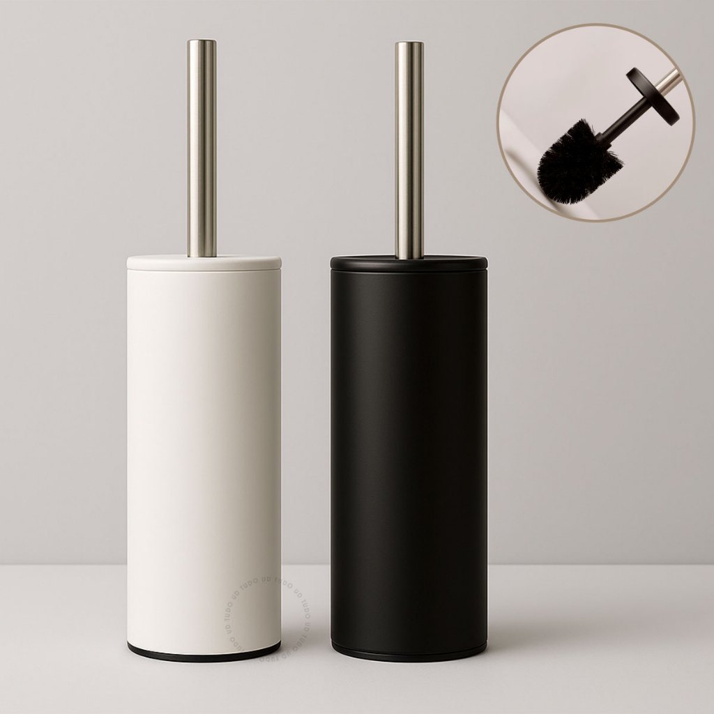 Kit 1 ou 2 Escovas Sanitárias Inox Preto/Branco Banheiro Com Suporte Limpeza Higienização em Oferta na Shopee