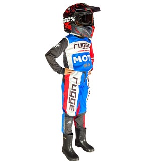Conjunto Motocross Infantil Moto Azul/vermelho/branco Ruggee