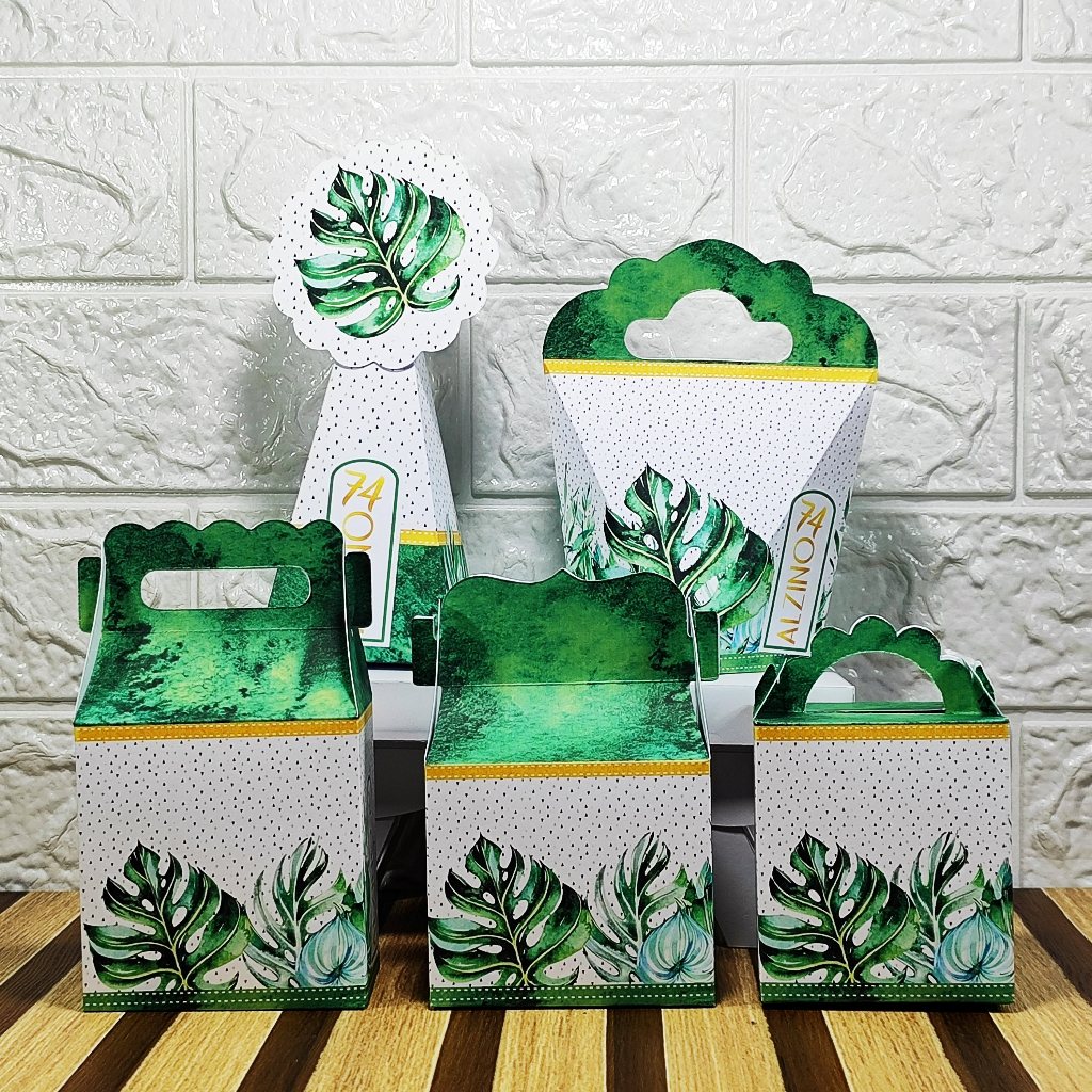 Kit Festa Personalizados VERDE E DOURADO festa adulta Lembrancinhas Caixinhas de aniversário para festa - PEGUE E MONTE