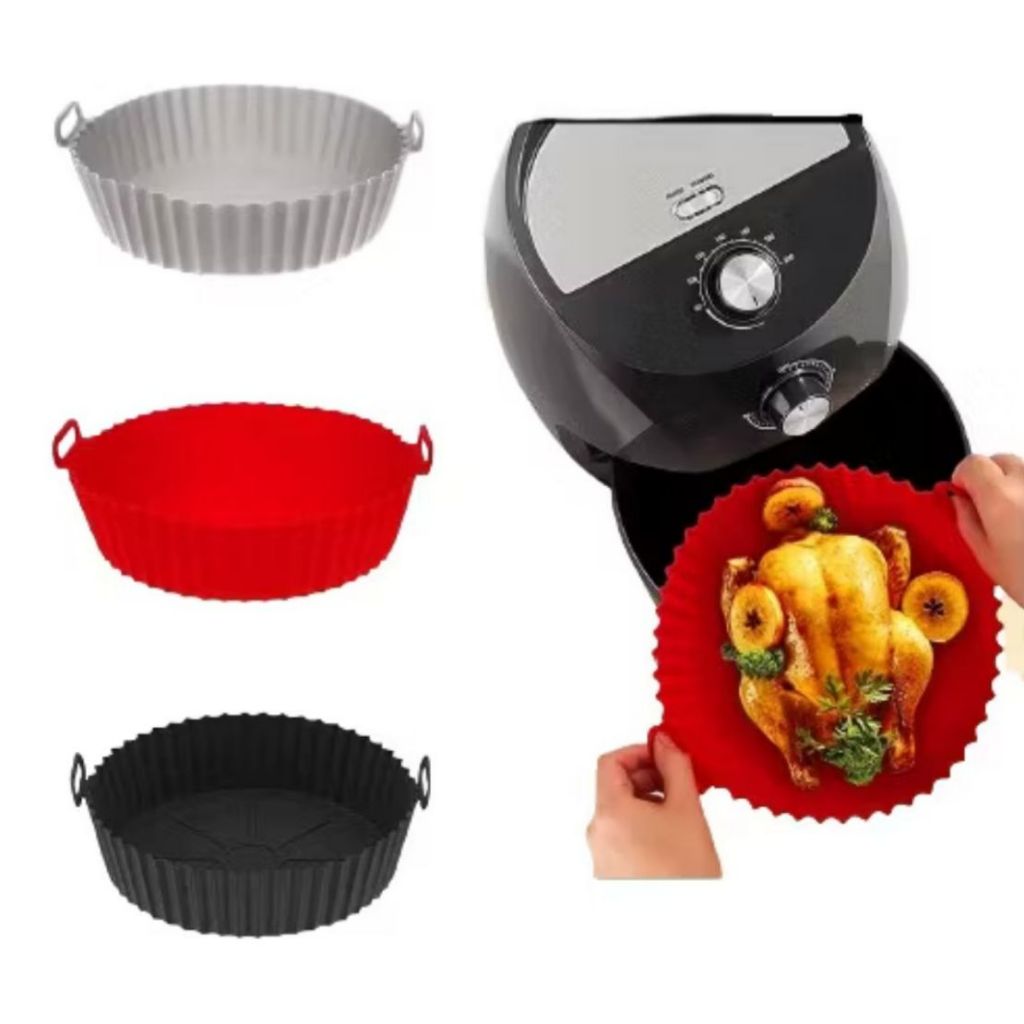 Forma Silicone Airfryer Assadeira Antiaderente Lavável Cinza