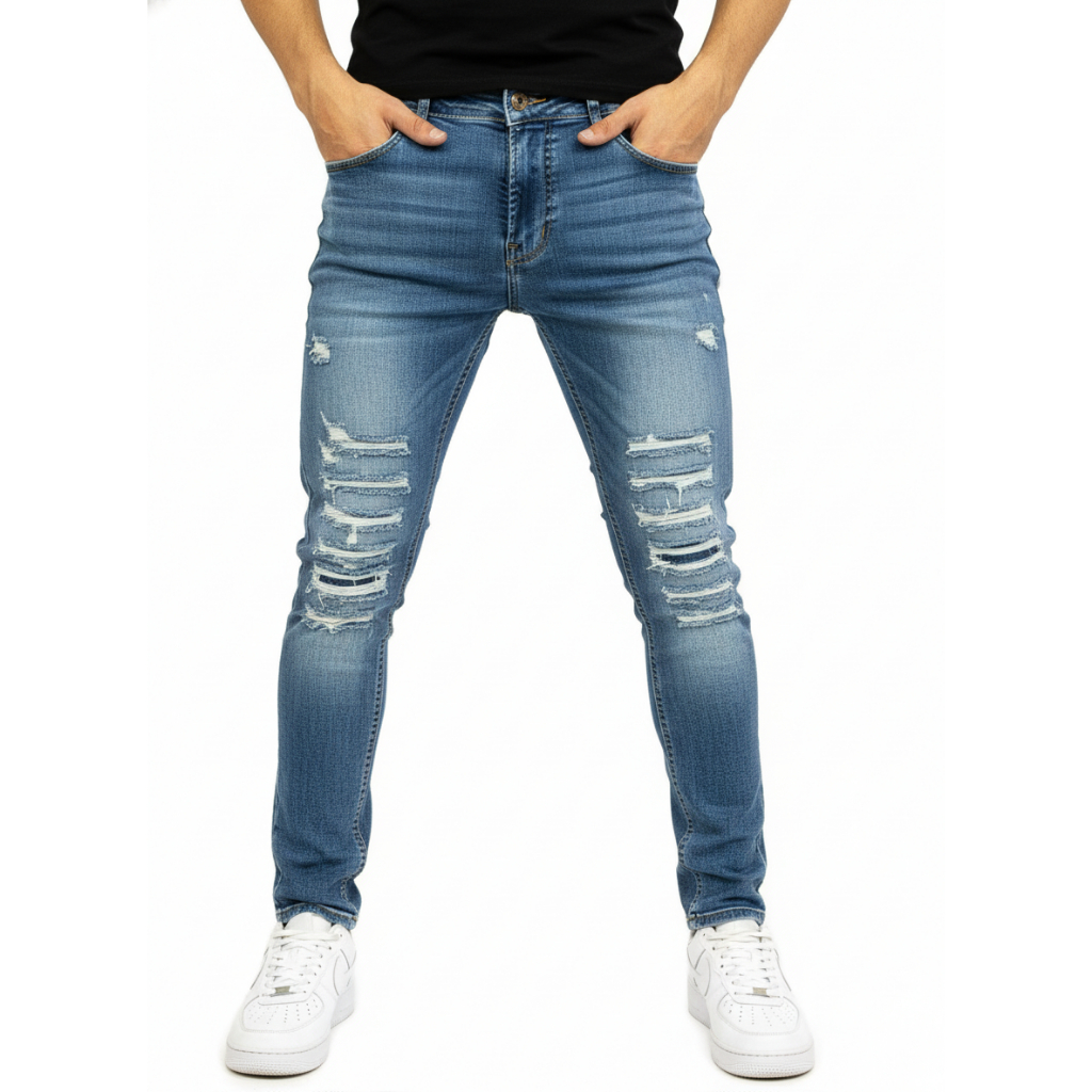 Calça Masculina Jeans Super Skinny destroyed rasgada ultimas peças promoção