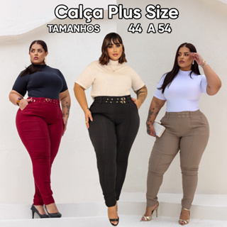 CALÇA FEMININA SOCIAL PLUS SIZE ELEGANTE TECIDO BENGALINE ELASTANO DUPLA FIVELA em Oferta na Shopee