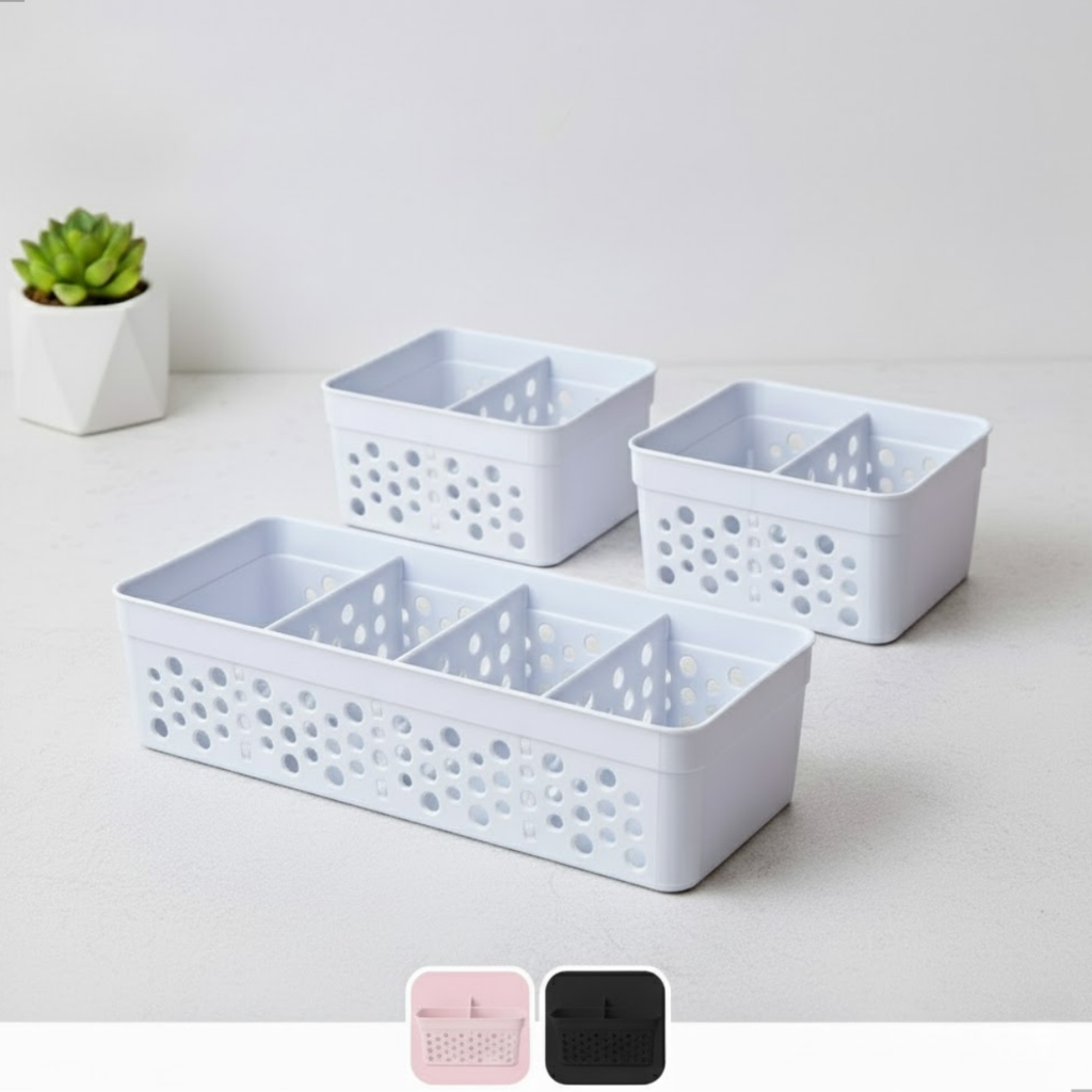 Cesto Organizador Multiuso Kit 3, Kit 6 Unidades com Divisoria Removivel para Gavetas, Armários