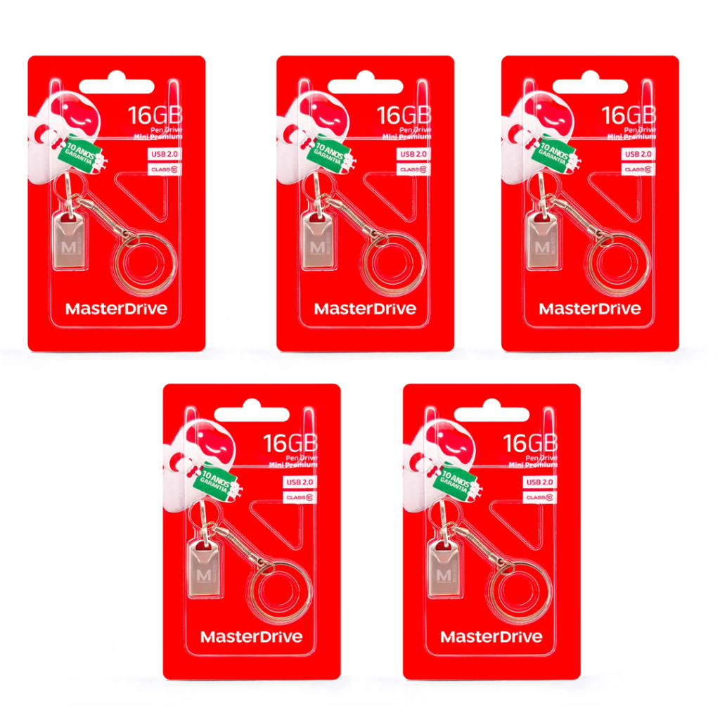 Kit com 5 pen drives 16gb/32gb/64gb/128gb Master Drive original Lacrado