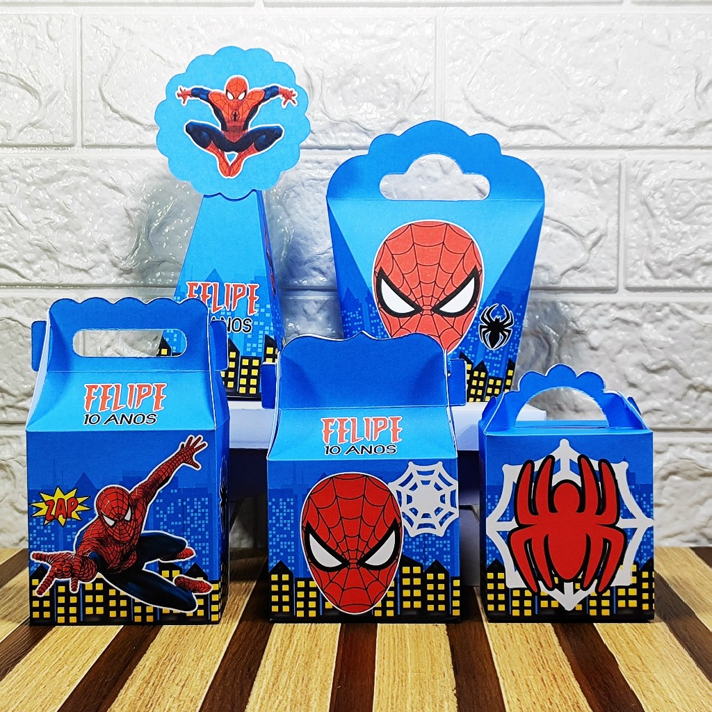 Kit Festa Personalizados HOMEM ARANHA azul Lembrancinhas Caixinhas de aniversário para festa - PEGUE E MONTE