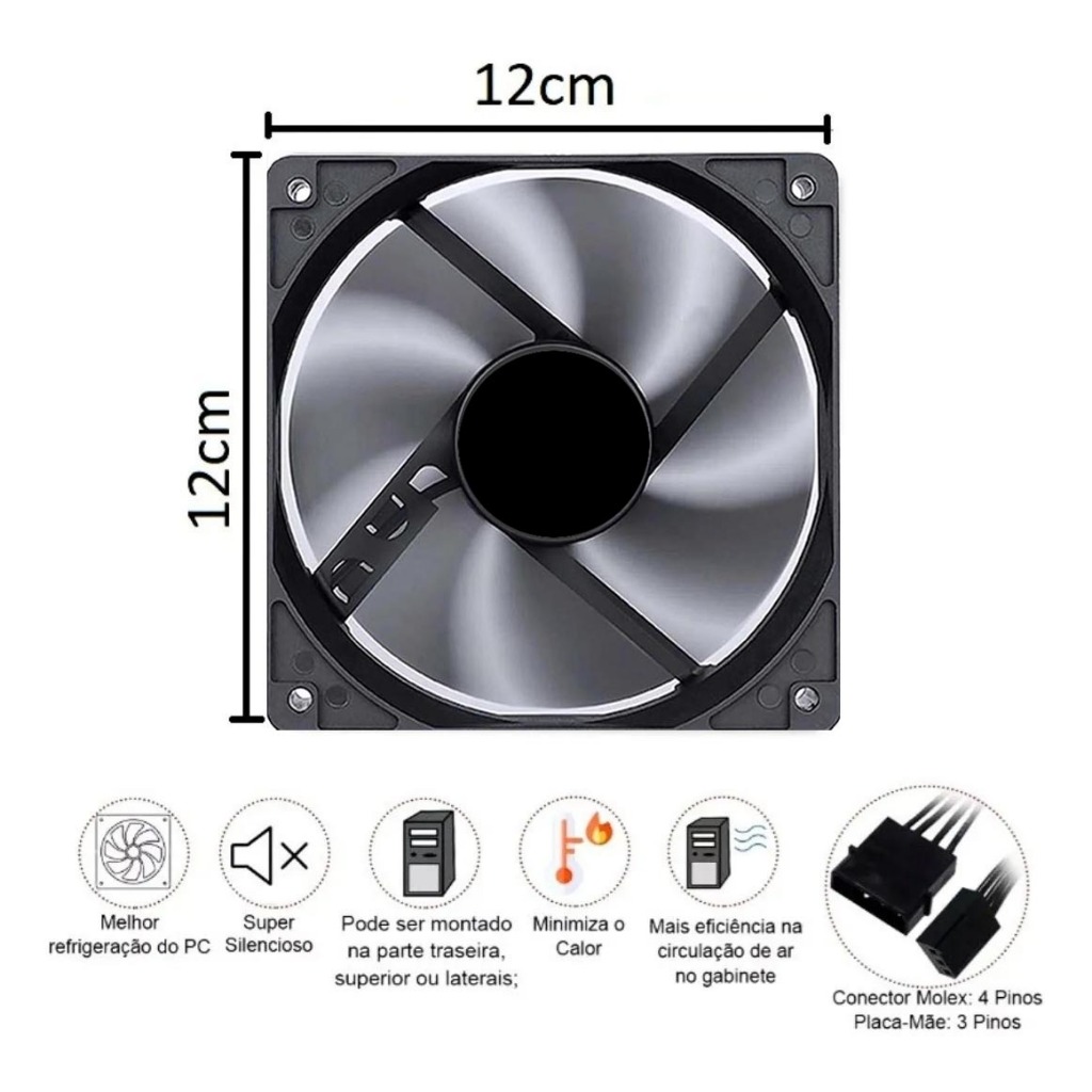 Kit 2 Cooler Fan 12cm 120mm Gabinete Gamer Pc S/ Led