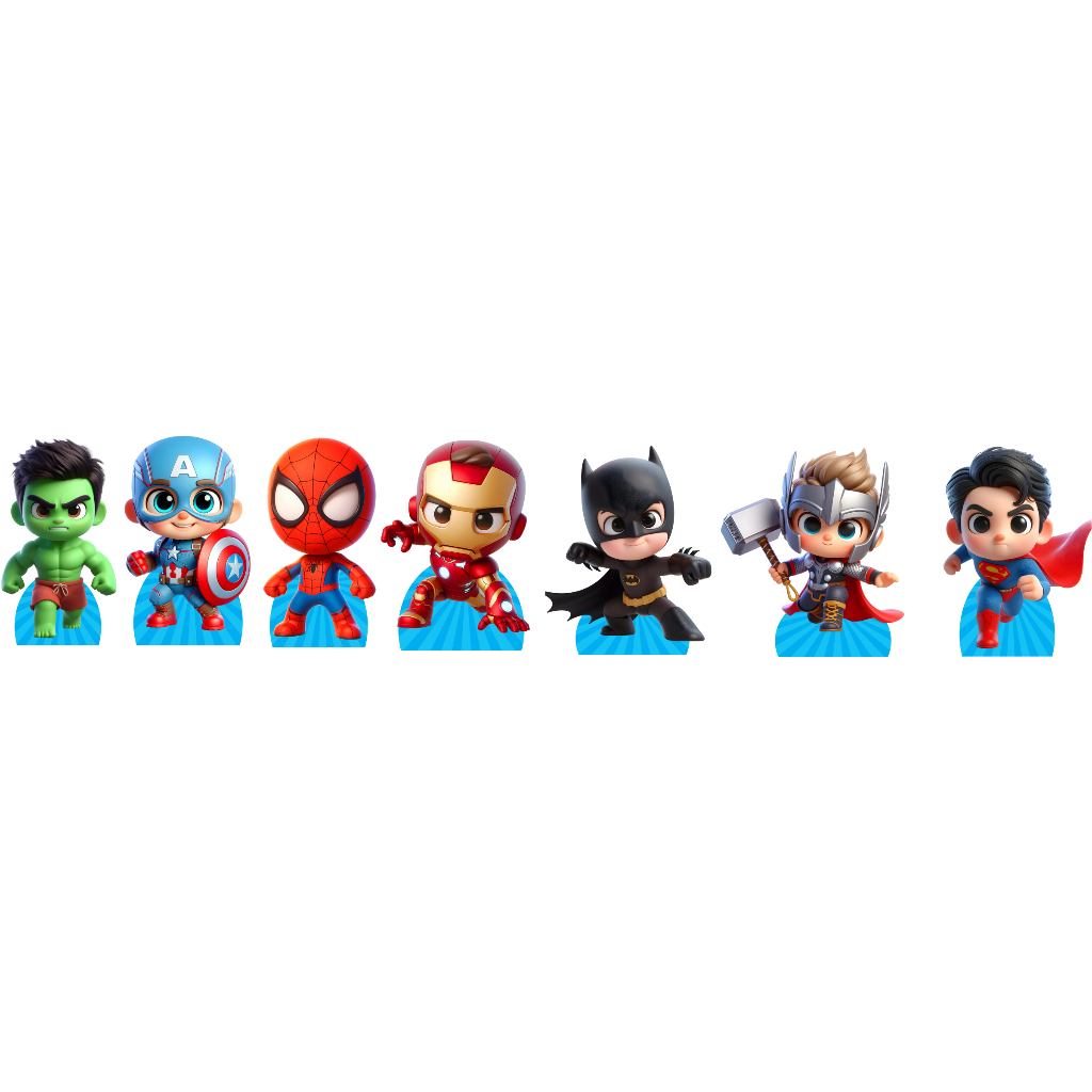 KIT DISPLAY VINGADORES 7 DE MESA - CUTE-VINGADORES BABY-HEROIS CUTE