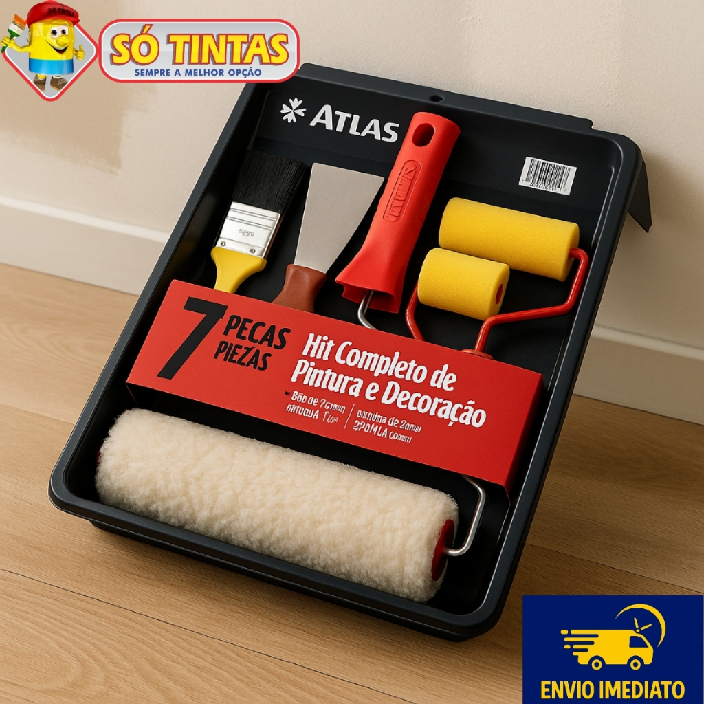 Kit de Pintura Atlas 3 a 7 Peças, Profissional Completo com Rolo, Trincha e Bandeja, Parede, Muros em Oferta na Shopee