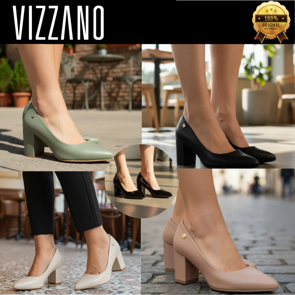 Scarpin Vizzano Salto Feminino Sapato Médio Bloco Bico Fino Grosso Social Feminina Quadrado Pelica