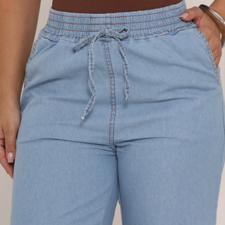 Calça Feminina Pantalona Jeans Azul Clara em Oferta na Shopee
