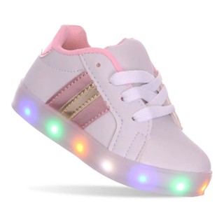 Tenis Led Feminino Crianças Casual BB Infantil Com Luzinha de Led Colorido Macio Leve Confortável Branco/Rosa Gliter em Oferta na Shopee