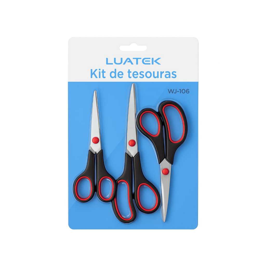 kit com 3 tesouras em aço inox inoxidavel, corte e costura, artesanato, uso domestico e profissional