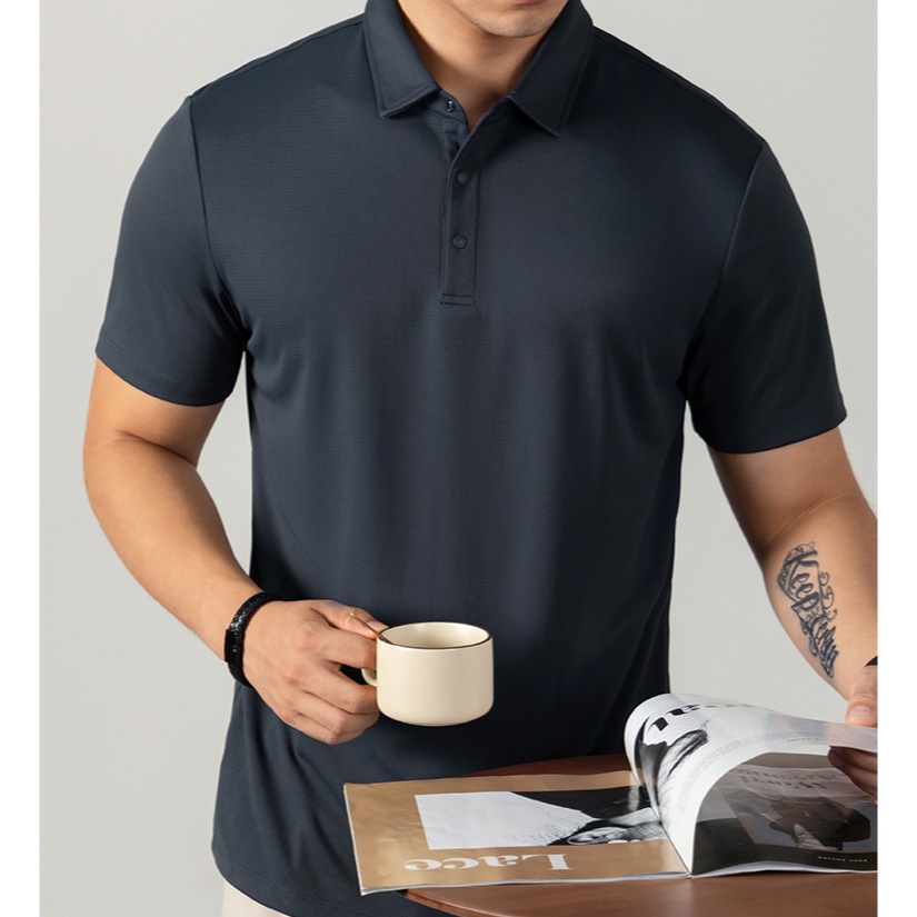 Camisa polo supercondutora de seda gelada, secagem rápida, manga curta, masculina, verão, leve, respirável, fresca, sem
