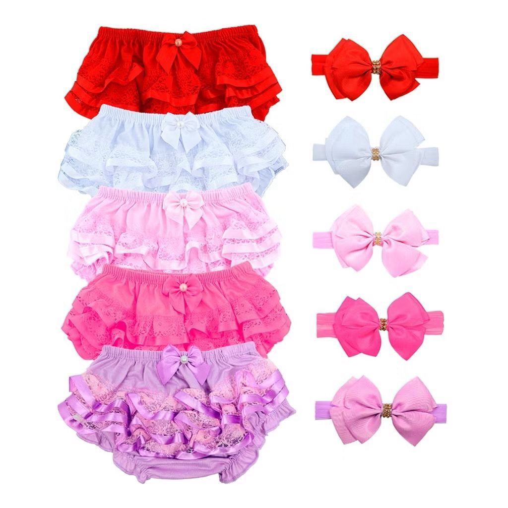 Kit 1 a 5 Calcinha Bunda Rica Bebê Infantil Com Renda E Laço 100% Poliéster