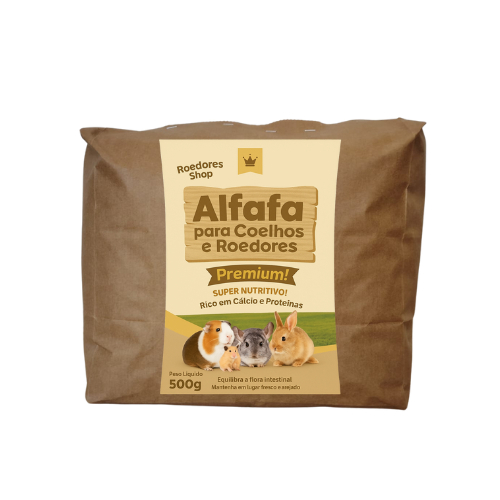 Alfafa Verdinho Premium para Hamster Coelhos Chinchilas Porquinhos da Índia e Roedores 500g
