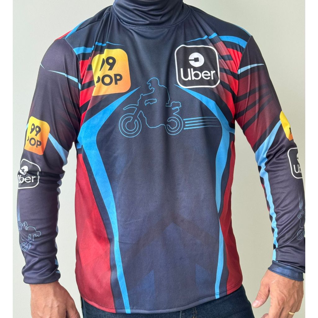 CAMISA/BLUSA MANGA LONGA MOTOQUEIRO ENTREGADOR UBER/99/IFOOD GOLA ALTA COM FAIXA REFLETIVA em Oferta na Shopee