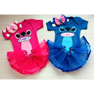 Body Temático Mesversário Stich Menina e Menino Fantasia Bebe-Stich Com olhos