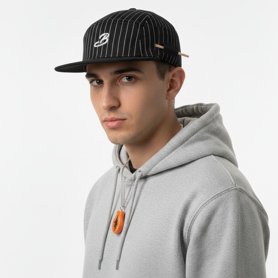 Bone Five Panel Tela Black Bird Strapback aba mole/flexível em EVA - Preto linhas Brancas