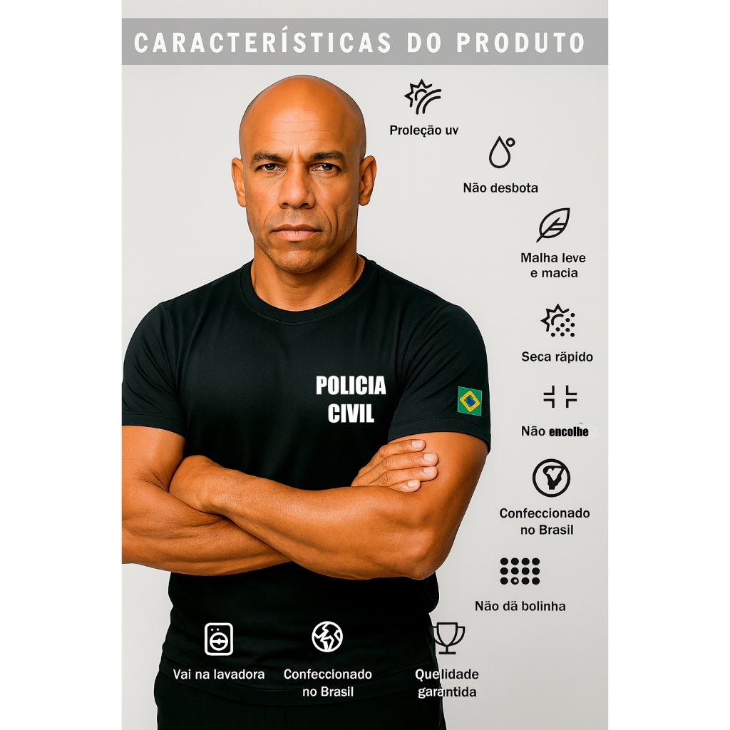 Camiseta Uniforme Profissional Policia Civil Fardamento Farda Camisa em Oferta na Shopee