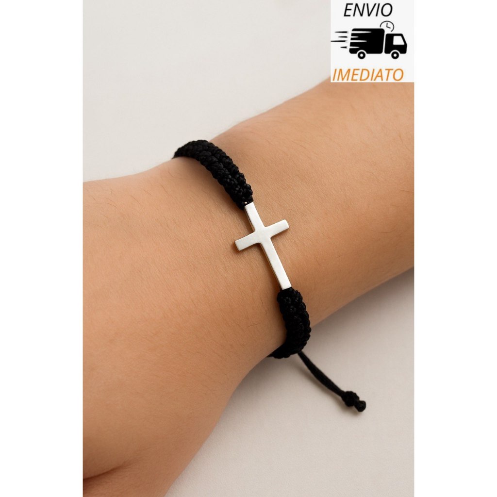 Pulseira cruz religiosa proteção fé ajustável