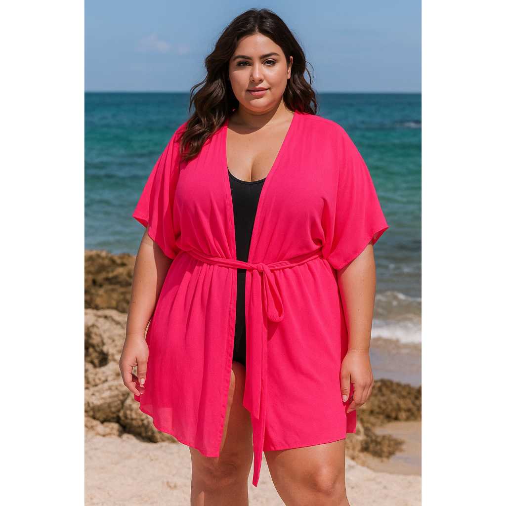 Saida de Praia Plus Size Curta Kimono Moda Feminina Estilo Vestido em Oferta na Shopee