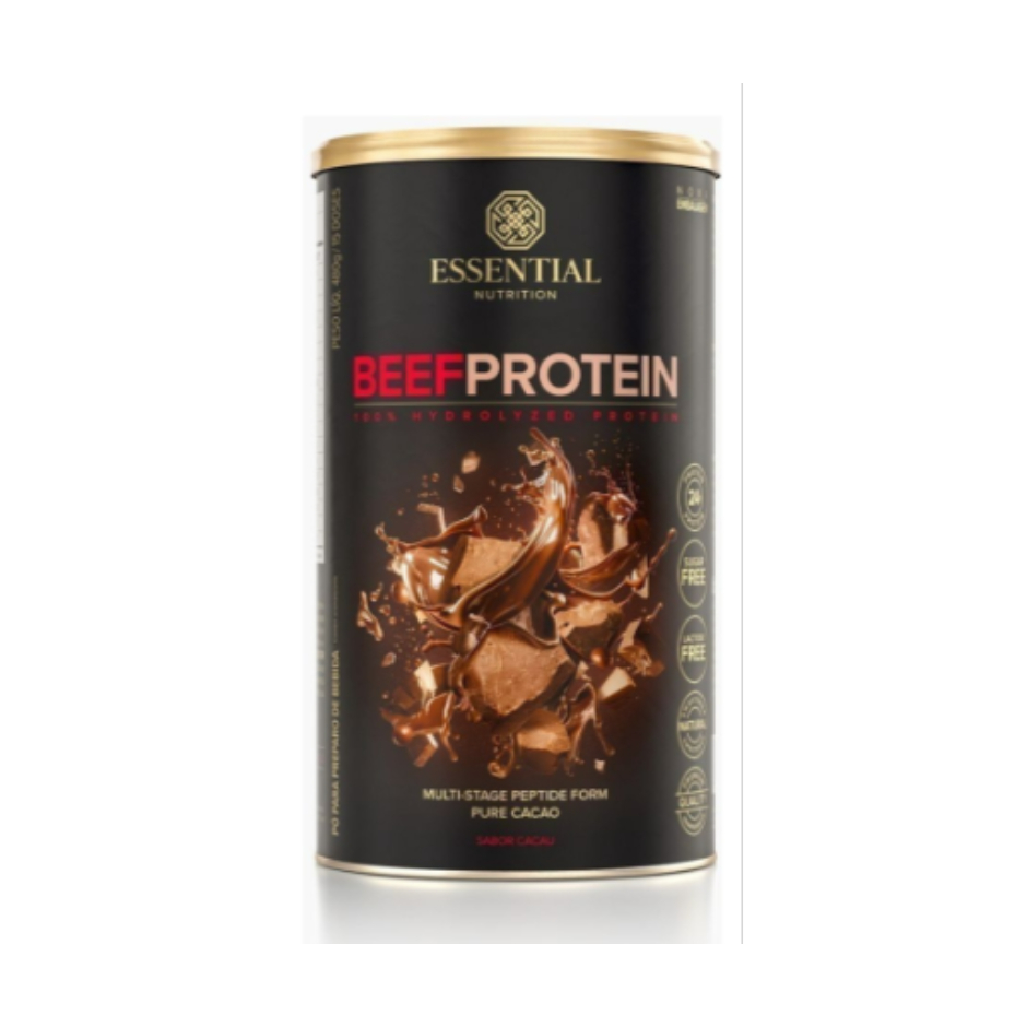 Beef Protein 480g - Essential Nutrition - Proteína Da Carne Sabor Cacau 480g
