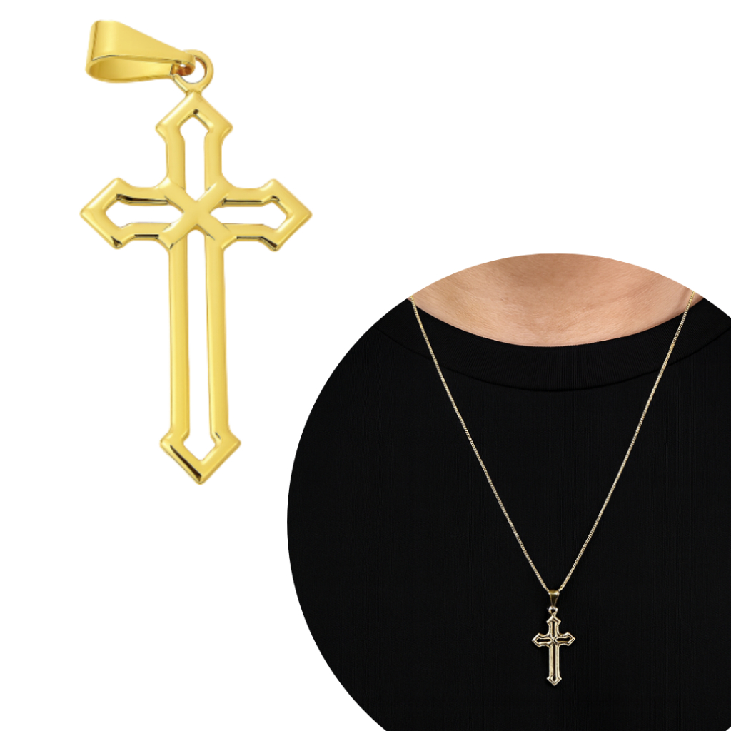 Pingente Masculino De Crucifixo Banhado a Ouro 24k Pingente De Cruz Elegante Atacado