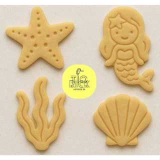 Kit 4 cortador e marcador de biscoitos tema sereia do mar em Oferta na Shopee