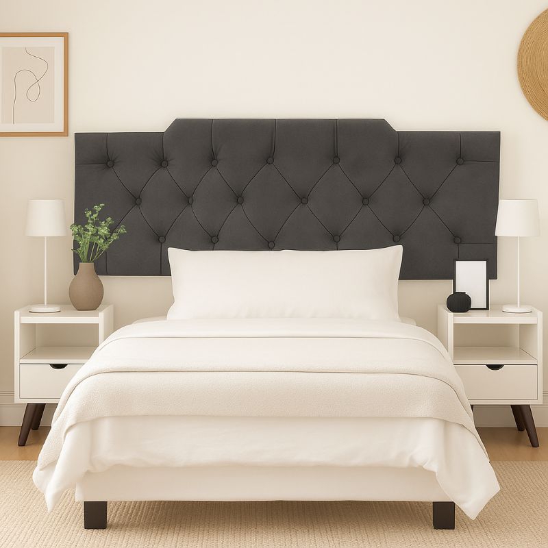 Conjunto Kit Quarto Queen | Cabeceira Estofada Vitória 1,60m Cama Box + 2 Mesas de Cabecei...