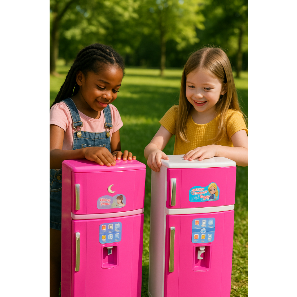 Geladeira Infantil Duplex Rosa com Dispenser de Água de Verdade Brinquedo Princesa e Casinha Porta