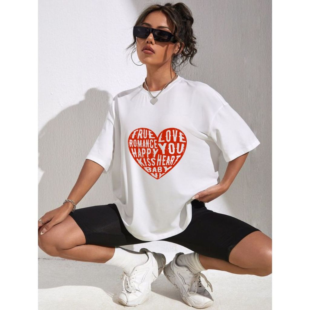 Camiseta Oversized Premium Coração Love You Estampa Romântica 100% Algodão Conforto Unissex Presente