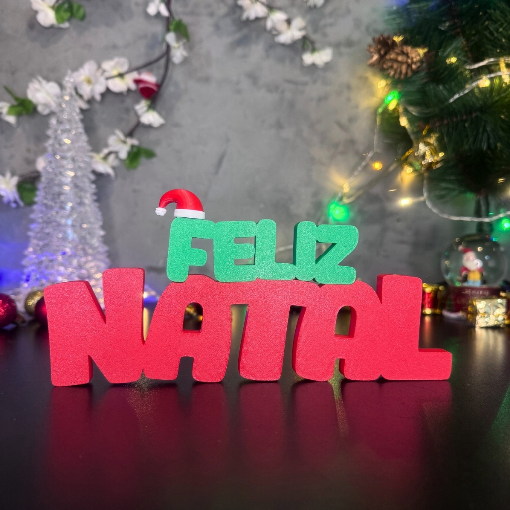 Letreiro Feliz natal com chapeu noel decoração para arvore de natal enfeite