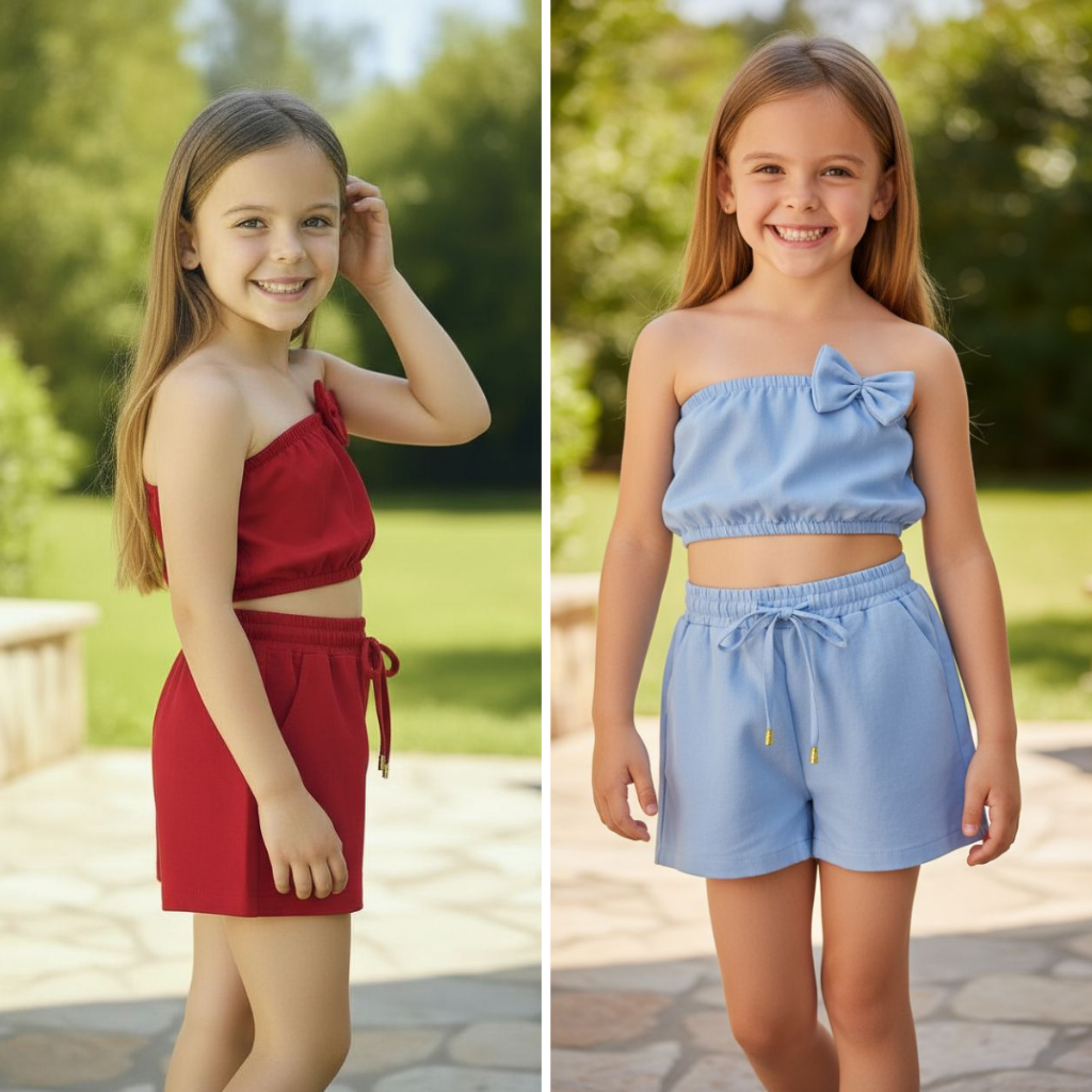 Conjunto Infantil duna Menina Estilosa Verão Fresquinho e Confortável em Oferta na Shopee