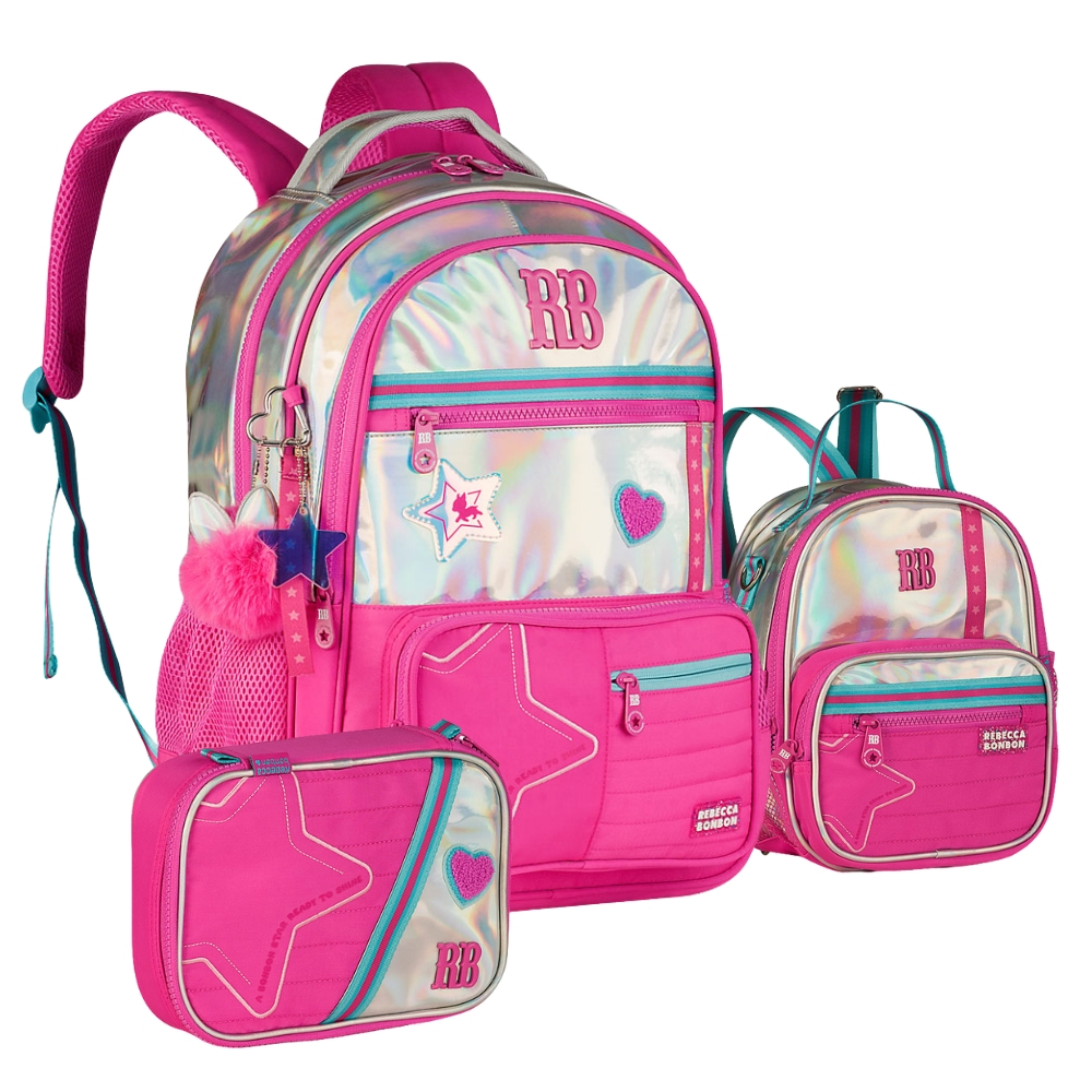 Kit Mochila Rebecca Bonbon ORIGINAL Holografica +Estojo + Lancheira 2026