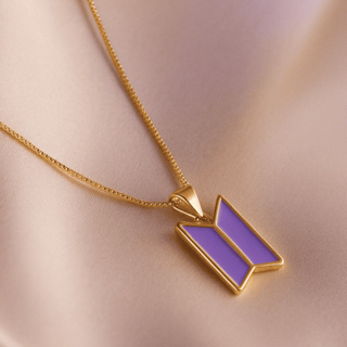 Colar BTS Roxo | Pingente Símbolo BTS | Fanmade K-pop Army | Banho de Ouro 18k | Hipoalergênico em Oferta na Shopee