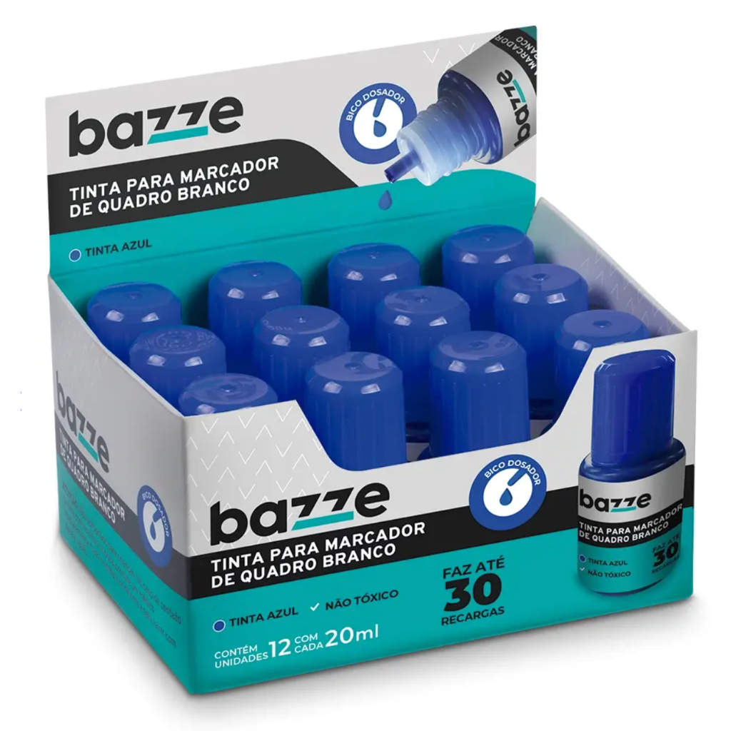 Tinta para Marcador de Quadro Branco 20ml Azul Display C/12 un Bazze